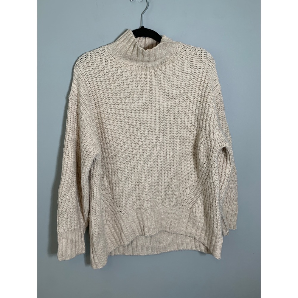 Maeve Anthropologie Sweater Women Small‎ Cream Mock Neck Shaker Knit Pullover